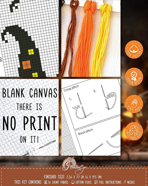 Povitrulya Halloween Pumpkin Jack-o'-lantern Cross Stitch Kit - DIY Hand Embroidery Bookmark...