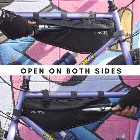 Vincita Bike Frame Bag - Black Bicycle Triangle Storage Bag with Shoulder Strap Under Top Tube for Road Bike Mountain Bike Cycling and Big Zipper ...