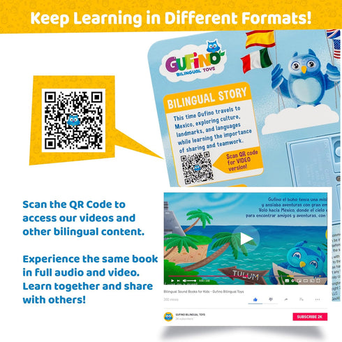 Bilingual Books for Toddlers 1-3, Interactive Sound Books for Toddlers 1-3, Electronic Toddler & Baby Books in English & Spanish by Gufino...