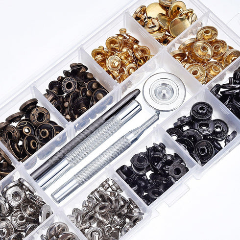 100 Set Snap Fasteners Leather Snaps Button Kit Press Studs with 4 Pieces Fixing Tools, 12.5 mm in Diameter...