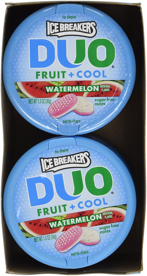 Ice Breakers Duo Fruit + Cool Watermelon Flavor Sugar Free Mints 8-1.3 oz Tins...