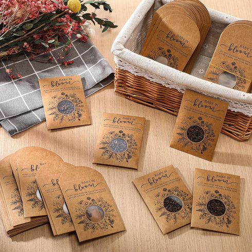 Fumete Baby Shower Party Favor Baby in Bloom Packet Kraft Bags with Window Envelopes Resealable Organizer Storage Bag for Gender Reveal Party...