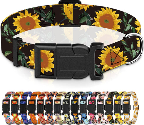 Dog Collar for Boys Girls, Sunflower Puppy Collar for Small Medium Large Dogs, Adjustable Soft Floral Pet Collar with Safety Buckle for Male Femal...