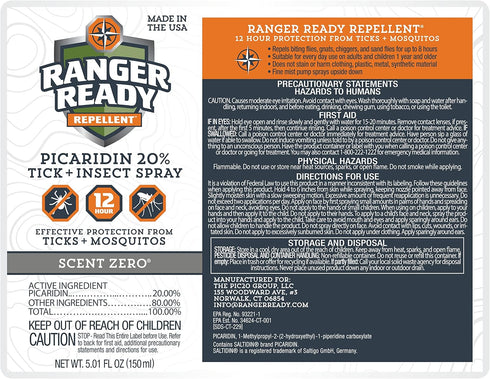 Ranger Ready Picaridin Insect Repellent with Scent Zero - Mosquito Repellent and Tick Spray (5 oz, Pack of 1)...