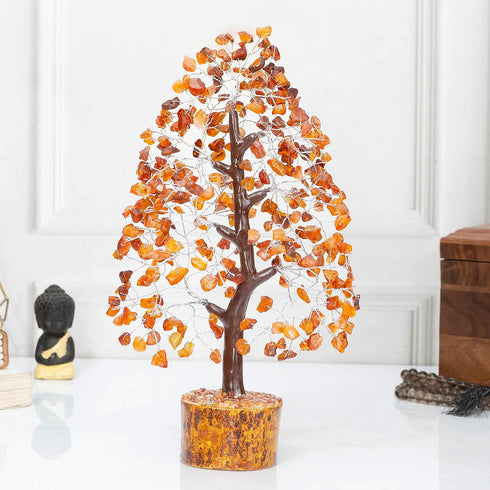 Carnelian Chakra Tree of Life - Crystal for Positive Energy, Handmade Gemstone Feng Shui Decor, Good Luck Money Tree Bonsai - Orange Healing Cryst...