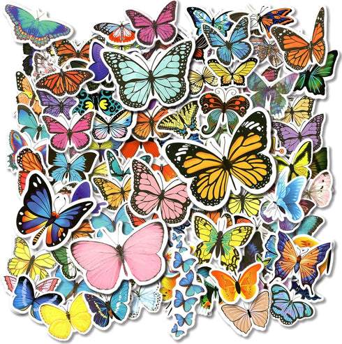 100 PCS Butterfly Stickers Pack, Colorful Lovely Waterproof Stickers for Laptop, Scrapbook, Window, Butterfly Sticker for Water Bottle, Envelope, ...
