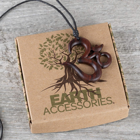 Adjustable Ohm Necklace with Organic Wood - Om Necklace or Yoga Necklace for Women - Bohemian Necklaces for Strength, Meditation, or Spiritual Pra...
