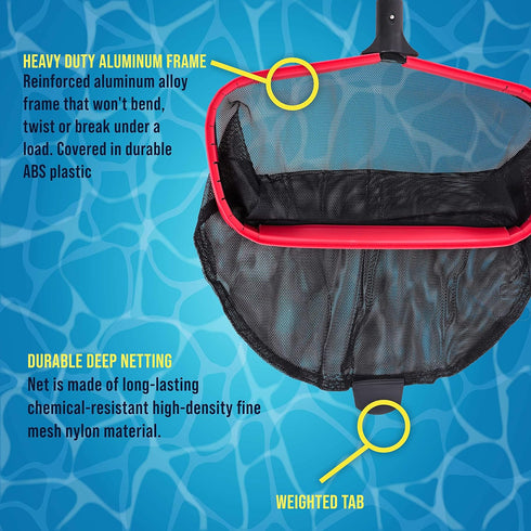 U.S. Pool Supply Professional Heavy Duty 17" Swimming Pool Leaf Skimmer Rake with Deep Net Bag - Strong Aluminum Frame for Faster Cleaning & Easie...