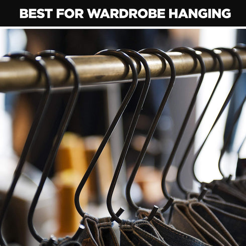 Pack of 30 Black S Hooks for Hanging Clothes Heavy Duty Stainless Steel S Shaped Hooks for Hanging Clothes, Bags, Blankets, Pots, Plants, Garage T...