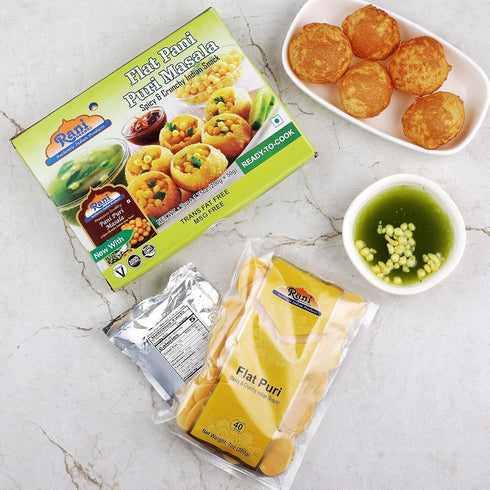 Rani Pani Puri Coins (Uncooked, Microwaveable wheat and Semolina Coins) 7oz (200g) with Pani Puri Masala (14-Spice Blend for Indian Spicy Water) 3...