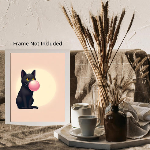 Posterizer 1 pcs-Black Cat Bubblegum Modern Girly Decor-Art for Animal Lovers-Gift for Girls, Teens-decor for Girls, Teens Bedroom- unframed wall ...