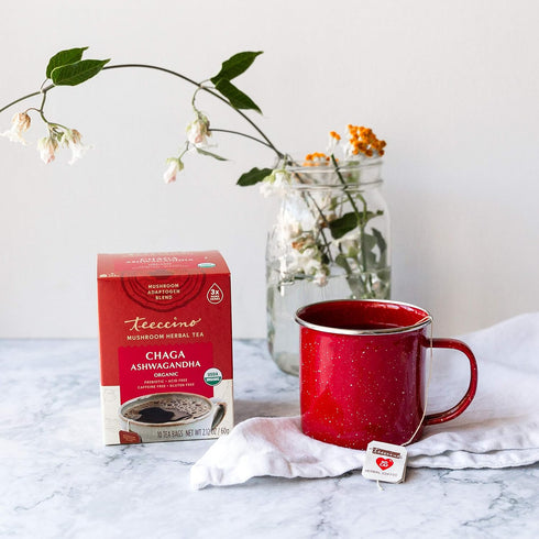 Teeccino Chaga Ashwagandha Tea - Butterscotch Cream - Organic Mushroom Adaptogenic Herbal Tea, 3x More Herbs than Regular Tea Bags, Prebiotic, Caf...