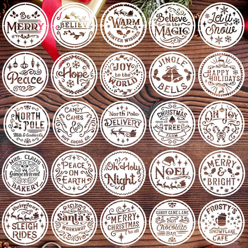 Small Christmas Stencils 4inch,Christmas Stencil Xmas Vintage Stencils Holiday Templates for Painting on Wood Slice...