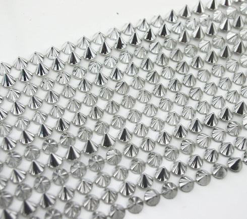 2/3 Yard Silver Sew Stitch On Pointed Spike Stud Cone Flatback Punk Rock Trim Mesh Bead Craft(Silver)...