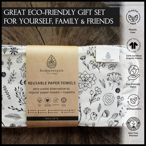 | Reusable Paper Towels with Cotton Wash Bag | Ginger Beige 12 x Washable Eco Friendly Paper Towels, Napkins Cloth Kitchen Washable Reusable Paper...
