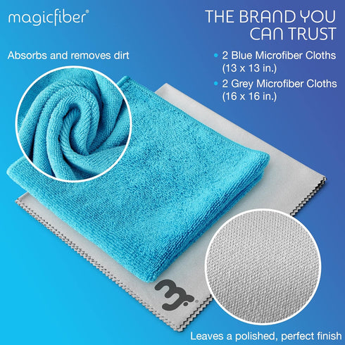 MagicFiber Glass & Window Cleaning Cloth (4-Pack, 13x13) Ultra-Soft, Reusable, Absorbent & Lint-Free Rags - Towels for Dusting, Glasses, Windows, ...