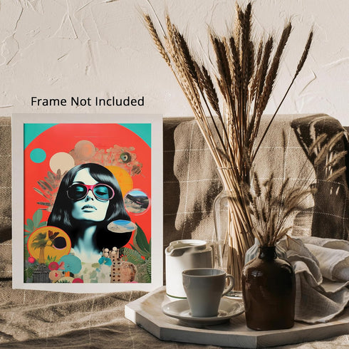 Posterizer 1 pcs-beach vibes sunset collage with vintage woman-Retro Art-Abstract & Modern Art-Gift for Art Lovers- UNFRAMED Wall Art...
