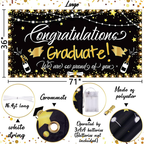 90shine Graduation Decorations Class of 2025 - Lighted Large Congrats Grad Banner Garland Photo Backdrop+Balloons+Hanging Swirls Party Supplies (2...