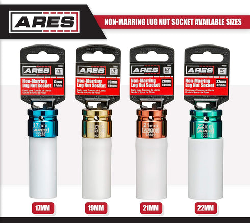 ARES 70021-1/2-Inch Drive 19MM Non-Marring Lug Nut Socket - Protective Sleeve Protects Custom Rims and Lug Nuts from Damage - Color Coded and Lase...