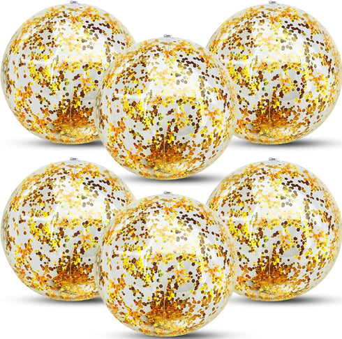 TURNMEON 6 Pcs 20 Inch Jumbo Sequins Beach Ball Pool Toys Balls Glitters Inflatable Clear Beach Ball Swimming Pool Water Beach Toys Outdoor Summer...