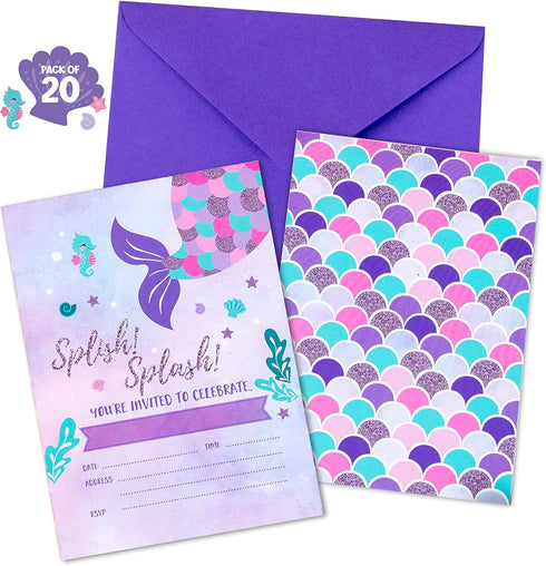 Joyful Toys Mermaid Birthday Invitations Party 20 Invitations With 20 envelopes Under The Sea Baby Shower Pool party...