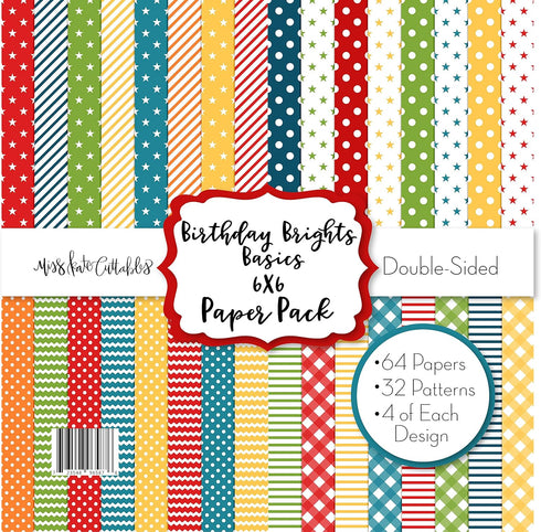 6X6 Pattern Paper Pack - Birthday Brights Basics - Card Making Scrapbook Specialty Paper Double-Sided 6"x6" Collection Includes 64 Sheets - by Mis...