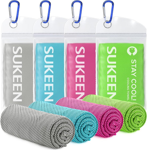 Sukeen [4 Pack Cooling Towel (40"x12"),Ice Towel,Soft Breathable Chilly Towel,Microfiber Towel for Yoga,Sport,Running,Gym,Workout,Camping,Fitness,...