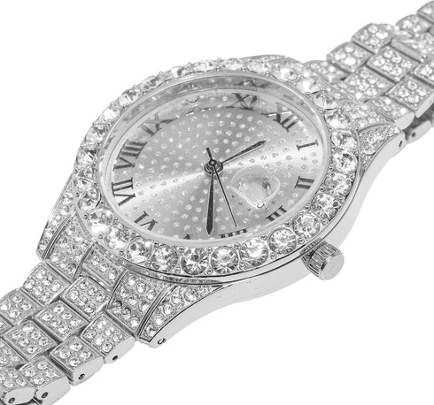 Halukakah Diamonds Gold Watch Iced Out,Men's 18K Real Gold/Platinum White Gold Plated 42MM Width Round Dial Quartz Wristband 9.5" with Cuban Link ...