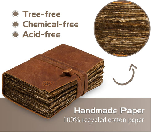 WANDERINGS Small Vintage Leather Journal - Only 4"x6" - Antique Handmade Leather Bound Journal with Old Fashioned Deckle Edge Paper - Perfect for ...