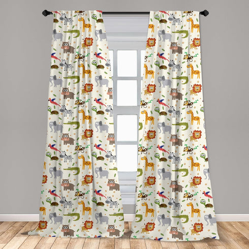 Ambesonne Cartoon Animal Window Curtains, Australian Fauna Silly Faces Savannah Lion Crocodile Repetitive Pattern, Lightweight Decor 2-Panel Set w...
