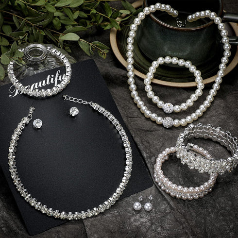 Glenmal 8 Pcs Pearl Jewelry Set for Women Faux Necklaces Earrings Bracelet Jewelry Set Imitation Long Tea Party Pearls Pearl Jewelry for Girls Cos...
