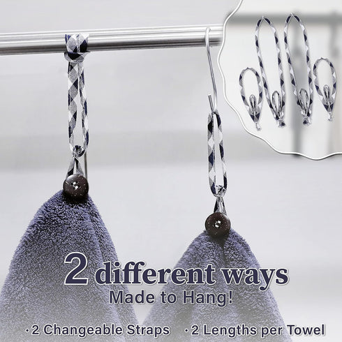 myHomeBody Hand Towels with Hanging Loops, Absorbent Charcoal Fiber Cleaning Clothes with Coconut Shell Button for Kitchen, Round Shape, Set of 2,...
