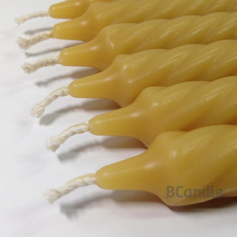 100% Pure Beeswax Spiral Twist Taper Candles (Set of 6) Organic - 8 Inches Tall, 3/4 Inch Diameter, Hand Made...