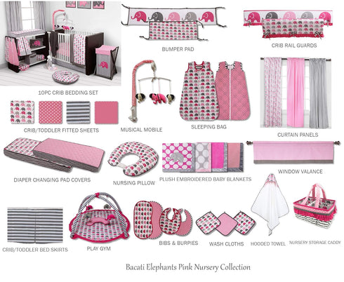 Bacati - Elephants Pink/grey Elephants Mini Changing Pad Cover...