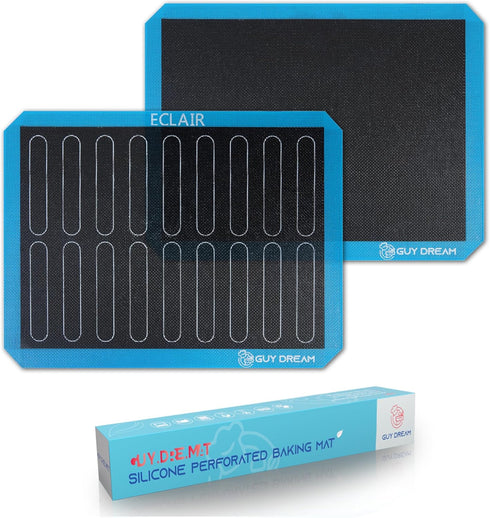 2PCs GUY DREAM Perforated Silicone Baking Mat 11-4/5" x 15-3/4" - Eclair Mat for Baking - Steaming Mesh For Half Size Cooking Sheet - Non-Stick Re...