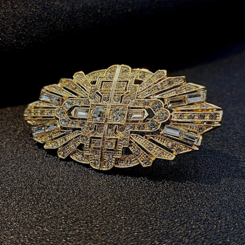 Old European Vintage Gold Tone Oval Shaped Art Nouveau Crystal Brooch Pin Wedding Party Bouquet Accessory...