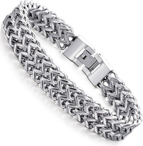 FIBO STEEL Stainless Steel 12MM Two-strand Wheat Chain Bracelet for Men Punk Biker Bracelet,8.0-9.1 inches...