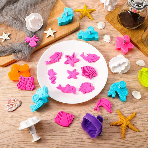 Patelai 12 Pieces Ocean Fish Cookie Cutters with Plunger Stamps Set 3D Under The Sea Creature Animal Cookie Cutter Pastry Fondant Pie Crust Baking...