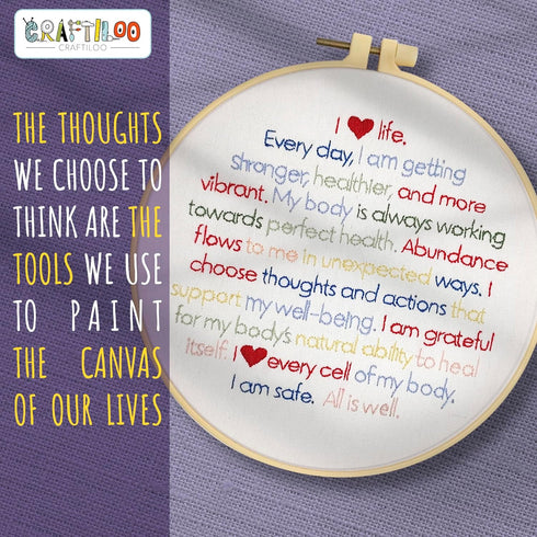 CRAFTILOO Learn The Stitches Flower Health Affirmations Embroidery kit for Beginners with Stamped Embroidery Patterns Starter Kit. Needlepoint Cro...
