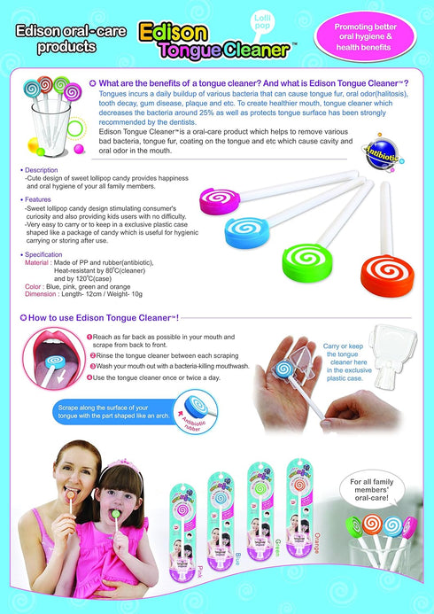 Florian Edison Friends Fancy Tongue Cleaner for up to 13 Years Old/Easy and Fun with Oral Care, Oral Health Tools/Made in Korea (Blue)...