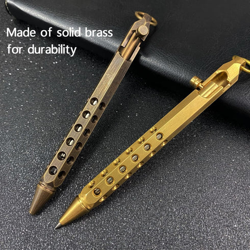 Bolt Action Pen, Solid Brass edc Pen Six-edge Pocket Metal Tactical Pen with Refills and Clip Signature Pen for Business, Christmas, Birthday (Bla...