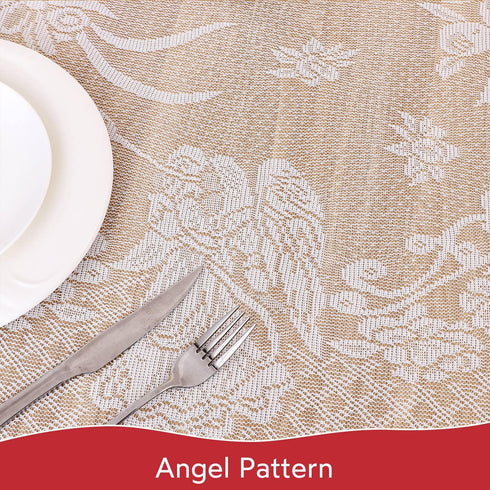 WUBODTI Christmas White Lace Rectangular Tablecloths Angel Pattern Floral Embroidered Table Linens for Baby Showers Wedding Parties Table Covers f...