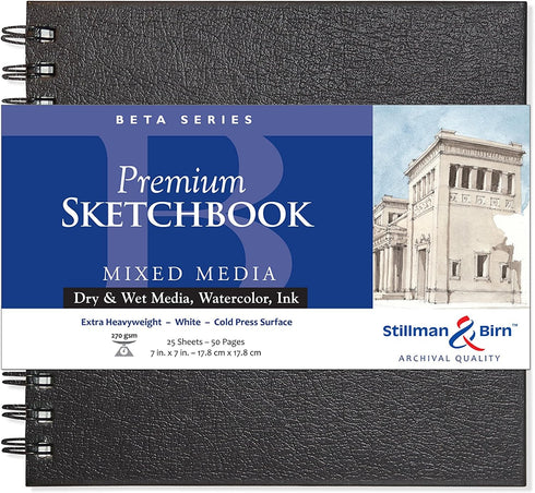 Stillman & Birn Beta Series Wirebound Sketchbook, 7" x 7", 270 gsm (Extra Heavyweight), White Paper, Cold Press Surface...