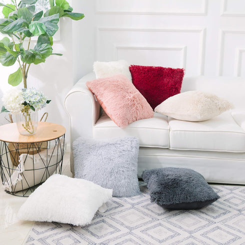 NordECO HOME Luxury Soft Faux Fur Fleece Cushion Cover Pillowcase Decorative Throw Pillows Covers, No Pillow Insert, 12" x 20" Inch, White, 2 Pack...