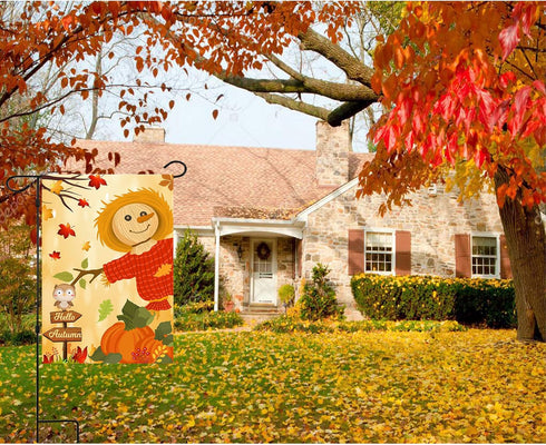 Happy Fall Garden Flags,Double Sided Autumn Flag Scarecrow Harvest Pumpkin Yard Decorations Fall House Flags 12 x 18 Inch Small Fall Yard Garden F...
