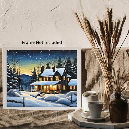 Posterizer 1 pcs- quaint old village-building in nature-night sky 15-Landscape & Nature Art-Floral Botanical Art- Decor for Home & Office- unframe...