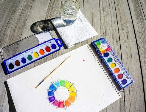 Color Swell Bulk 8 Color Watercolors with Wood Brushes - 4 Packs...