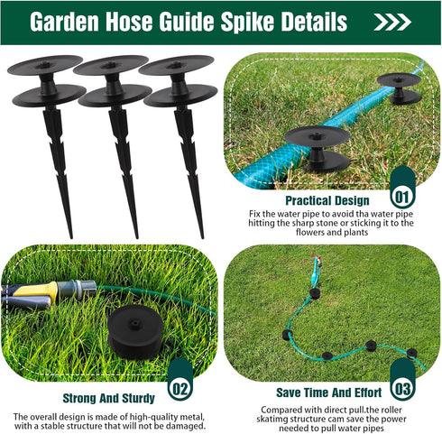 2 PCS Garden Hose Guide Spike,Hose Guide Stake Heavy Duty Pure Metal Hose Roller Guide,Keep Flowering Hose Out of Flower Beds,Rustproof Coated Gar...