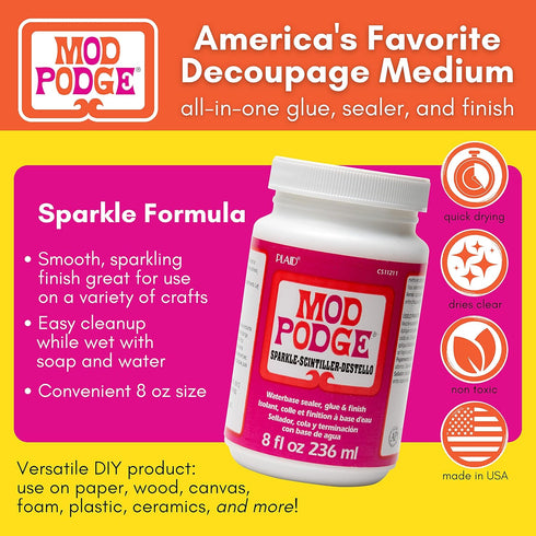 Mod Podge Waterbase Sealer, Glue and Finish (8-Ounce), CS11211 Sparkle...