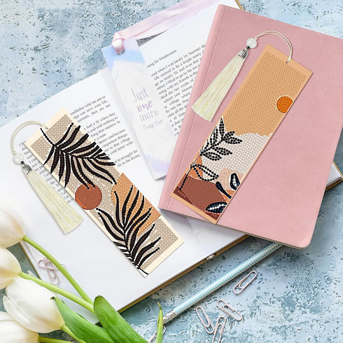 4 Pieces Boho Diamond Art Bookmarks 5d Bookmark Boho Beaded Bookmark Leather Tassel Bookmark for DIY Making Beginner Kids Adults Arts Craft Suppli...